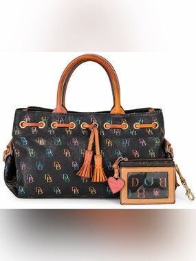 Vintage Dooney & Bourke Y2K Multicolor DB Monogram Tote + ID Wallet Set